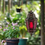 DECORKEY Ramadan Candle Lantern Moroccan Style Vintage Decorative Hanging Lantern for Home Outdoor Patio Metal Christmas Candle Holders Purple