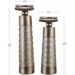Dublin Decorative Candle Holder Set of 2 Home Decor Pillar Candle Stand Coffee Table Mantle Decor centerpieces for Fireplace Living or Dining Room Table Gift Boxed Brushed Silver