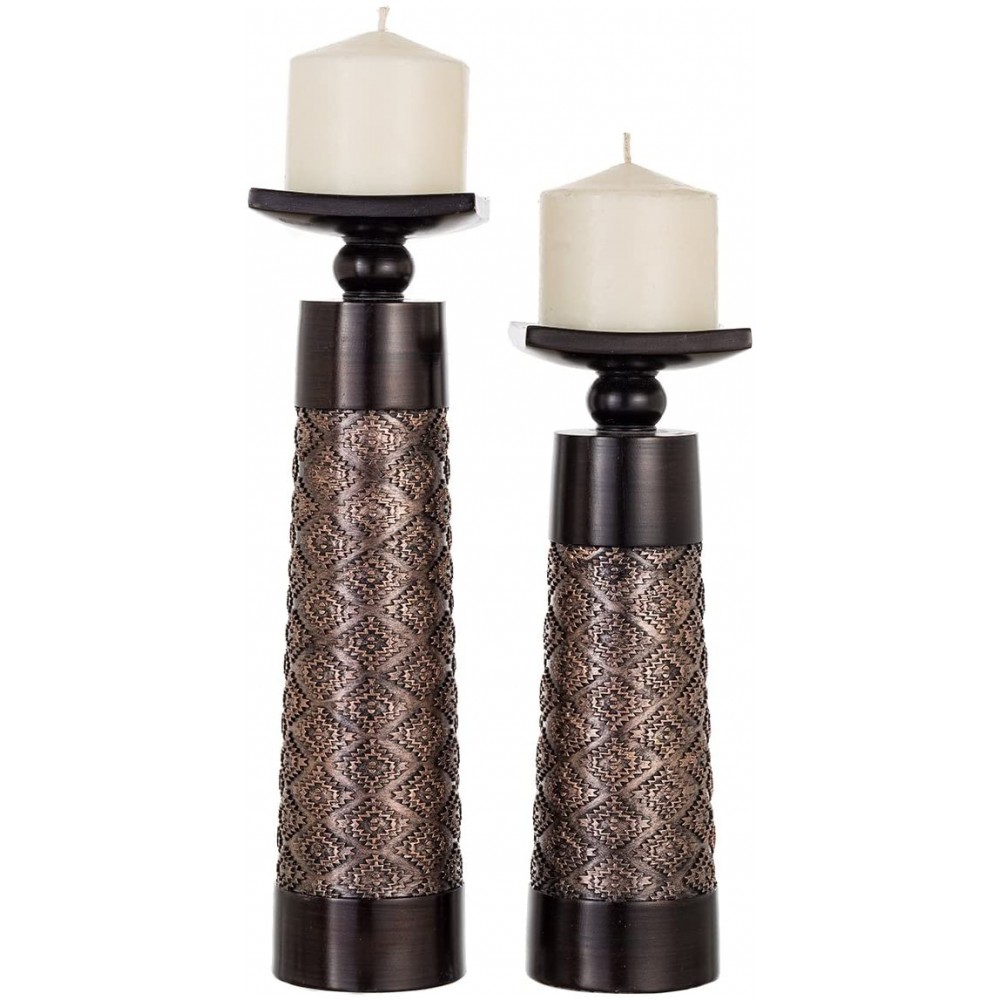 Dublin Decorative Candle Holder Set of 2 Home Decor Pillar Candle Stand Coffee Table Mantle Decor Centerpieces for Fireplace Living or Dining Room Table Gift Boxed Coffee Brown