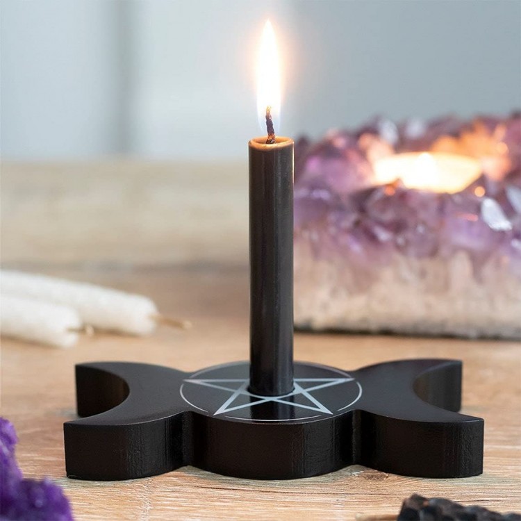 Ebros Gift Occult Wicca Black Triple Moon Spell Goddess Decorative Small Candle Stick Holder Figurine Occultism Spiritualism Witchcraft Supernatural Accent Decor 4