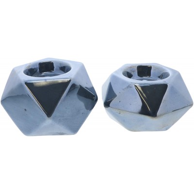 Geometric Cut Slate Blue Ceramic Tea Light Holder Set of 2-Mix