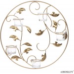 Hosley 16 Diameter Gold Leaf Medallion Wall Sconce 5 Tea Light Cups. Ideal Weddings Special Occasions Wall Decor Home Spa Aromatherapy Reiki Candle Garden. O9