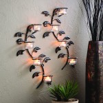 Hosley Leaf Wall Art Candle Holder Wall Sconce Plaque Set of 2 Tealight Holder 16 Inch High Includes Tealights Ideal Gift for Home Spa Meditation Farmhouse Party Wedding LED Wall Decor P9