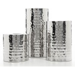 Hosley Silver Color Pillar LED Candle Holders Set of 3. Also usable as Vase. Ideal Gift for Wedding Party Home SPA Aromatherapy Reiki Candle Garden O3