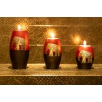 IYARA CRAFT 3 Wooden Candle Holders– Decorative Candle Holders with Inlaid Aluminium Antique Elephant – Intricate Details – Matte Wood Finish – Ideal for Modern & Rustic Settings Rugby Shape