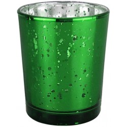 Just Artifacts Mercury Glass Votive Candle Holder 2.75" H 1pc Speckled Kelly Green -Mercury Glass Votive Tealight Candle Holders for Weddings Parties and Home Décor