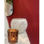 KiaoTime Pack 2 Glass Tealight Holder Votive Candle Holder Cups Valentines Day Leopard Print Design Tea Light Candle Holders for Home Decor Accents Wedding Party Centerpiece Table Décor
