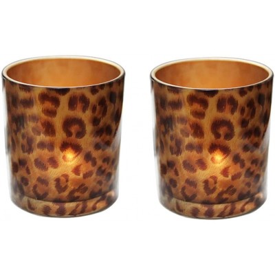 KiaoTime Pack 2 Glass Tealight Holder Votive Candle Holder Cups Valentines Day Leopard Print Design Tea Light Candle Holders for Home Decor Accents Wedding Party Centerpiece Table Décor