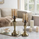 KOSHSH Vintage Metal Candle Holder Pillar Antique Bronze Candlestick with Glass Screen Cover Candelabra for Home Decor Accent Wedding Dining Table Christmas Halloween