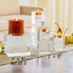 Le Sens Amazing Home Huge Crystal Pillar Candle Holders 4 4 4 Set of 2,Decorative Home Decor LED Big Candles Stand,Prepackaged Elegant Heavy Solid Square Large Centerpiece for Home Decoration