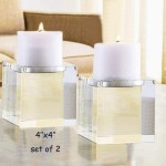 Le Sens Amazing Home Huge Crystal Pillar Candle Holders 4 4 4 Set of 2,Decorative Home Decor LED Big Candles Stand,Prepackaged Elegant Heavy Solid Square Large Centerpiece for Home Decoration