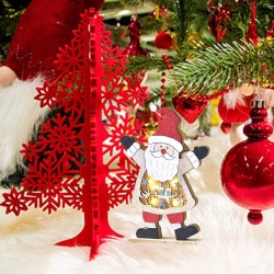 LED Lighted Wood-Cut Santa Snowman Christmas Centerpiece Table Decorations Snowflakes Wooden Christmas Ornaments Glitter Log Cutouts Farmhouse Home Kitchen Office Home Décor Accents Party Supplies