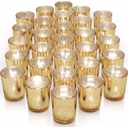 Letine Gold Votive Candle Holders Set of 36 Speckled Mercury Gold Glass Candle Holder Bulk Ideal for Wedding Centerpieces Party Supplies Valentine's Day Table Decor