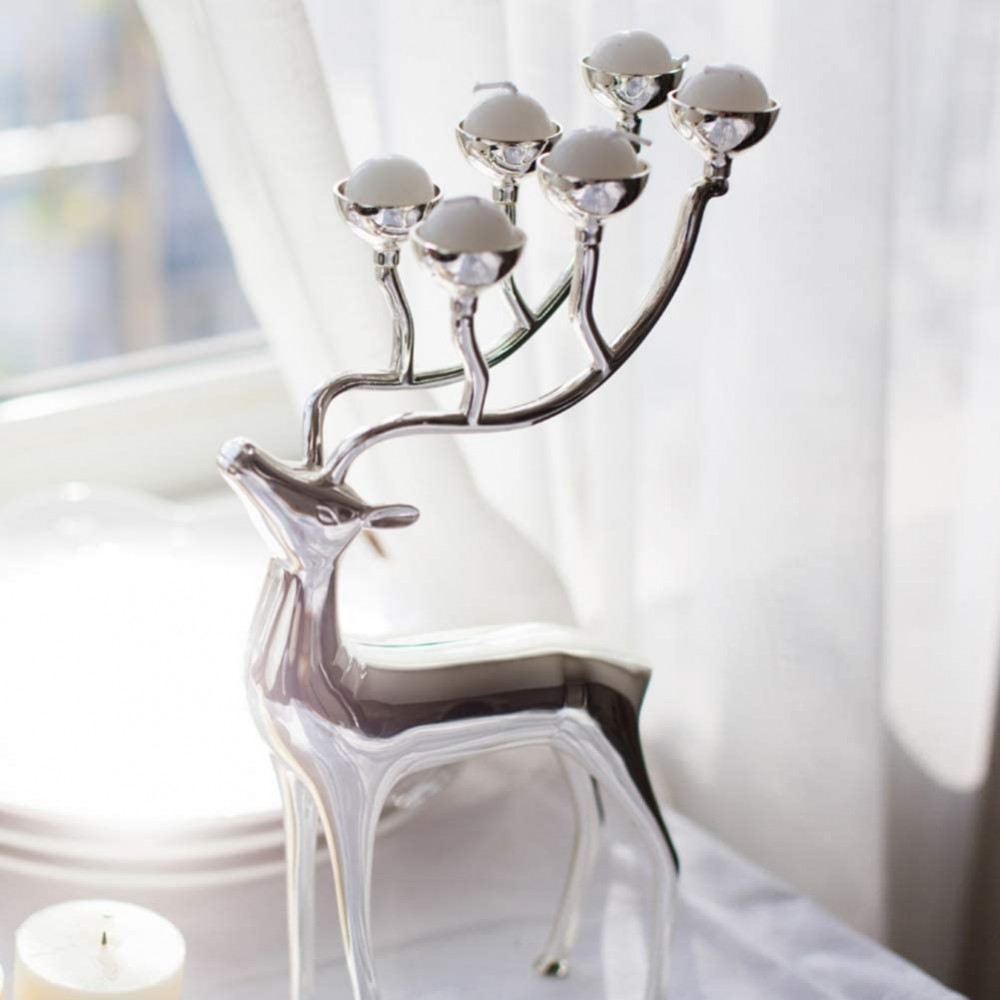 LIUSHI Deer Sculpture,Christmas Reindeer Tealight Candle Holder,Metal Animal Ornament for Weddings Parties Holiday Home Decor Silvery 17x30cm7x12inch