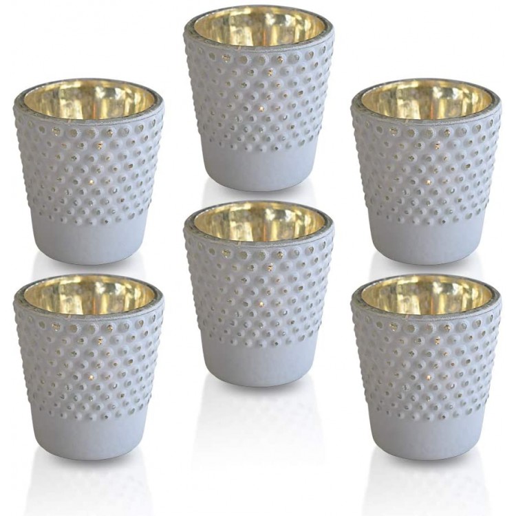 Luna Bazaar Candace Hobnail Design Mercury Glass Candle Holder Set of 6 Antique White for Use with Tea Lights for Home Decor Parties and Wedding Decorations Mercury Glass Votive Holders