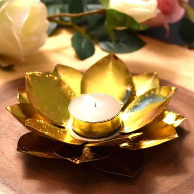 Metallic Lotus Candle Holder Candle Holder Decorative Gold Color Platted Floral Iron Tea Light Holder for Home Decor Rustic Vintage Look Tea Light Holder 6" W x 6" L