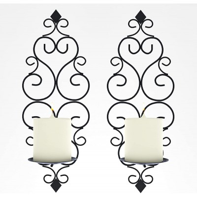 Mixvisa Iron Wall Candle Holder Metal Wall Decor Candle Sconces Set of Two Modern Hanging Wall Mounted Candle Holders Wall Decorations for Living Room Dining Room Bathroom Black Set of 2