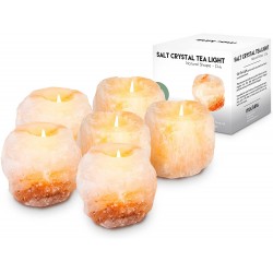 Mockins 2.5 lbs 6 Pack Natural Himalayan Salt Tea Light Candles Holder | Great Room Décor