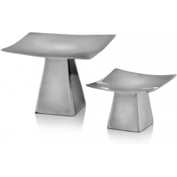 Modern Day Accents C Anden Pedestal Candle Silver Candlestick Holders Aluminum Modern Home Living Dining Room Kitchen Table Décor Accessories Set of 2 Small 3" H Large: 6" L x 6" W x 4" H