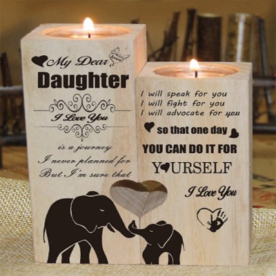 My Dear Daughter You Can Do It for Yourself Decorative Wooden Tealight Candle Holders Personalized Unity Heart Candlesticks Birthday Table Centerpiece Home Décor Accents