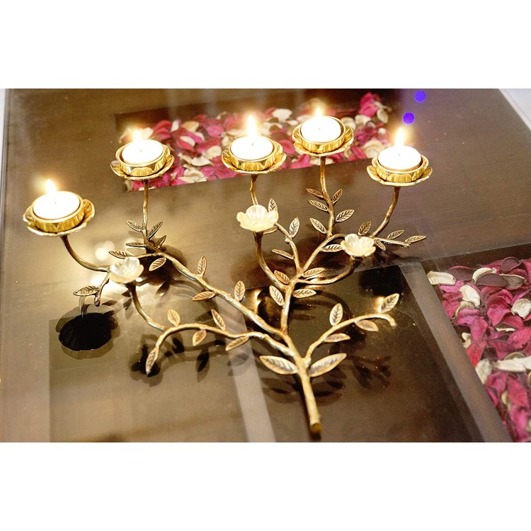 MyArtsyHouse Tealight Holder Tealight Candle Stand for Home Decor Centerpiece Tabletop Showpiece Decoration Metal Floral Tree Branch Golden 1