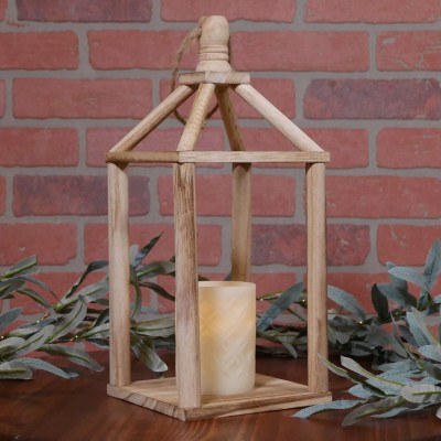 Orchid & Ivy 11-Inch Decorative Rustic Brown Wood Open Lantern No Glass – Tabletop or Hanging Vintage Country Farmhouse Wooden LED Candle Holder Mantel Porch Patio Outdoor Indoor Home Decor Accent