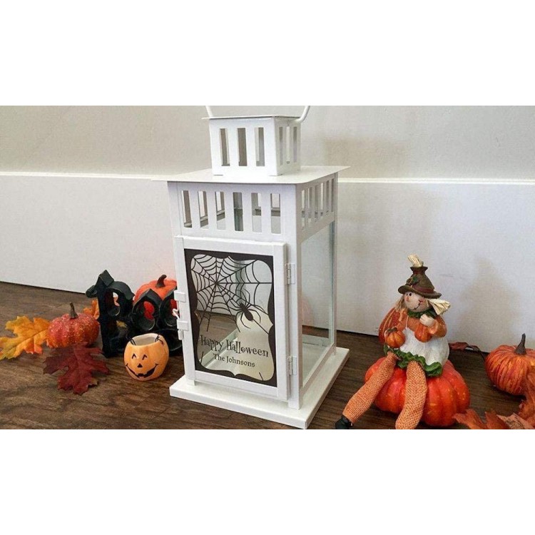 Personalized Decorative Lantern White 6 Inch Halloween Johnsons Design Rustic Home Décor for Shelf and Fireplace Also Unique Wedding Gift for Couples