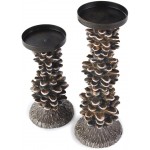 Pinecone Pillar Candle Holders Lighted Centerpiece Accent Set of 2 Home Decor Beautiful candleholders Modern Home Decor Hold a Candle Home Decor Living Room Place for a Candle Farmhouse Decor
