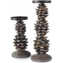 Pinecone Pillar Candle Holders Lighted Centerpiece Accent Set of 2 Home Decor Beautiful candleholders Modern Home Decor Hold a Candle Home Decor Living Room Place for a Candle Farmhouse Decor