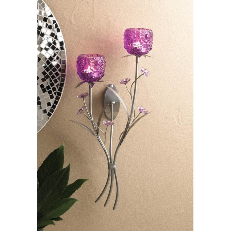 Purple Fuchsia Silver Modern Wall Sconce Sculpture Statue Tea Candle Holder Home Decor Beautiful candlesticks Modern Home Decor Hold a Candle Home Decor Living Room Place for a Candle