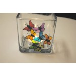 Rainbow Butterfly Hand Painted Stained Glass Candle Holder Home Decor