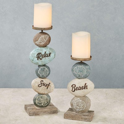 Relax at The Beach Faux Stone Coastal Candleholders Set of Two