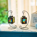 Romadedi Candle Lantern Moroccan Decorative Tabletop Ornament Accent Tealight Candleholder Set of 2 Vintage Hanging Lantern for Home Mantel Decor