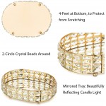 Romadedi Decorative Crystal Mirror Tray for Candle Gold Oval Mirrorred Plate for Candle Display Vanity Organizer Tray Chic Modern Home Bathroom Dresser Decor 10x7.3inch