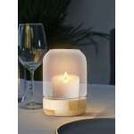 Serene Spaces Living Small Glass Candle Holder Hurricane with Wood Base Decorative Accent for Wedding Party Event Home Decor Measures 7 Tall and 4.5 Diameter