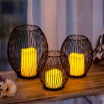 Sziqiqi Cage Candle Holder with Battery Operated Pillar Candle in Wire Cage Decorative Candle Lantern for Table Centerpiece Home Mantel Fireplace Patio Entryway Foyer Decoration Black 6.2in
