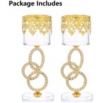Sziqiqi Candlestick Holders for Votive Tea Light Candles Crystal and Glass Candleholder Set of 2 for Home Room Entryway Shelf Decor Wedding Centerpiece Decor Coned Candle Cup Gold 6.9in Tall