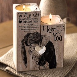 TGone to My Girl You're My Missing Piece Decorative Candle Holder Personalized Unity Heart Candle Sticks Valentines Wooden Tealight Candle Holders Anniversary Birthday Wedding Gift Home Décor Accents