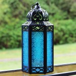 Vela Lanterns Outdoor Moroccan Candle Lantern Decorative Set of 3 for Home Decor Blue