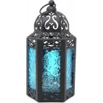 Vela Lanterns Outdoor Moroccan Candle Lantern Decorative Set of 3 for Home Decor Blue