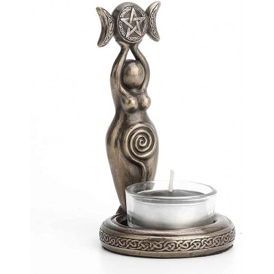 Veronese Design 4 3 4" Tall Spiral Goddess Triple Moon Tealight Candle Holder Cold Cast Bronzed Resin Sculpture Wiccan Home Decor Figurine Collectibles