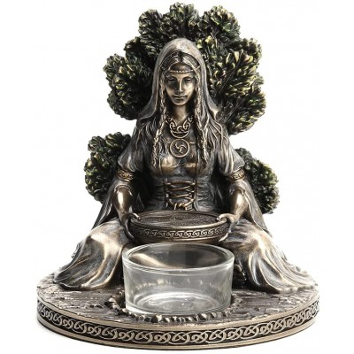 Veronese Design 4 7 8" Tall Celtic Goddess Danu Tealight Candle Holder Cold Cast Bronzed Resin Sculpture Wiccan Home Decor Figurine Collectibles