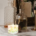 VICASKY Square Glass Candle Cup Colorful Bird Printed Candle Holder Cube Glass Vase Windproof Tealight Candle Holder Floral Accent Container Planter for Home Decor Terrarium