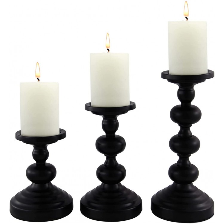 VINCIGANT Black Pillar Candle Holder Set of 3 for Fireplace Table Decor ,11,8.54,6.29 High Home Wedding Party Birthday Centerpieces