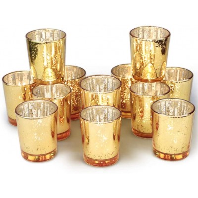 Volens Gold Votive Candle Holders Bulk Mercury Glass Tealight Candle Holder Set of 12 for Wedding Decor and Home Decor