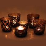 Votive Candle Holders Set of 6 Vintage Style Speckled Glass Tea Light Candle Holders Wedding Party Home Decor Rose Gold and Coffee
