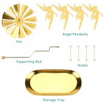 WIOR Rotary Candle Holder Gold Metal Spinning Flying Angels Tea Lights Candle Holder Romantic Scandinavian Designed Candlestick Ornament for Wedding Party Christmas Festival Home Decor 7.9'' Tall