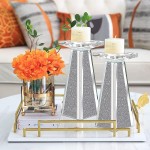 Wocred 2 Sets Silver Mirror Glass Candle Holders.Elegant Candle Candelabras.Decorative Candlestick Holder for Fireplace,Church,Wedding Reception,Table Decoration and More.8”