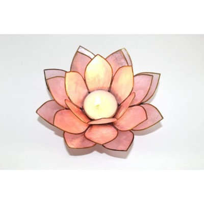 World Buyers Capiz Tea Light Holder Three Rings of Translucent capiz Shell Petals-Flickering Light Decor Measures 5" Dia Pastel Pink