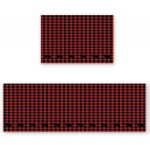 Libaoge Kitchen Rugs and Mats Set of 2 Buffalo Check Plaid Bear Black and Red Doormat with Non Skid Rubber Backing Floor Mat Accent Area Runner Indoor Entrance Carpet 19.7x31.5+19.7x47.2
